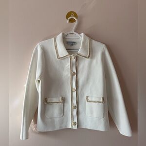 Love Tree Cream Button-Up Chain-Trim Cropped Jacket Petite Large